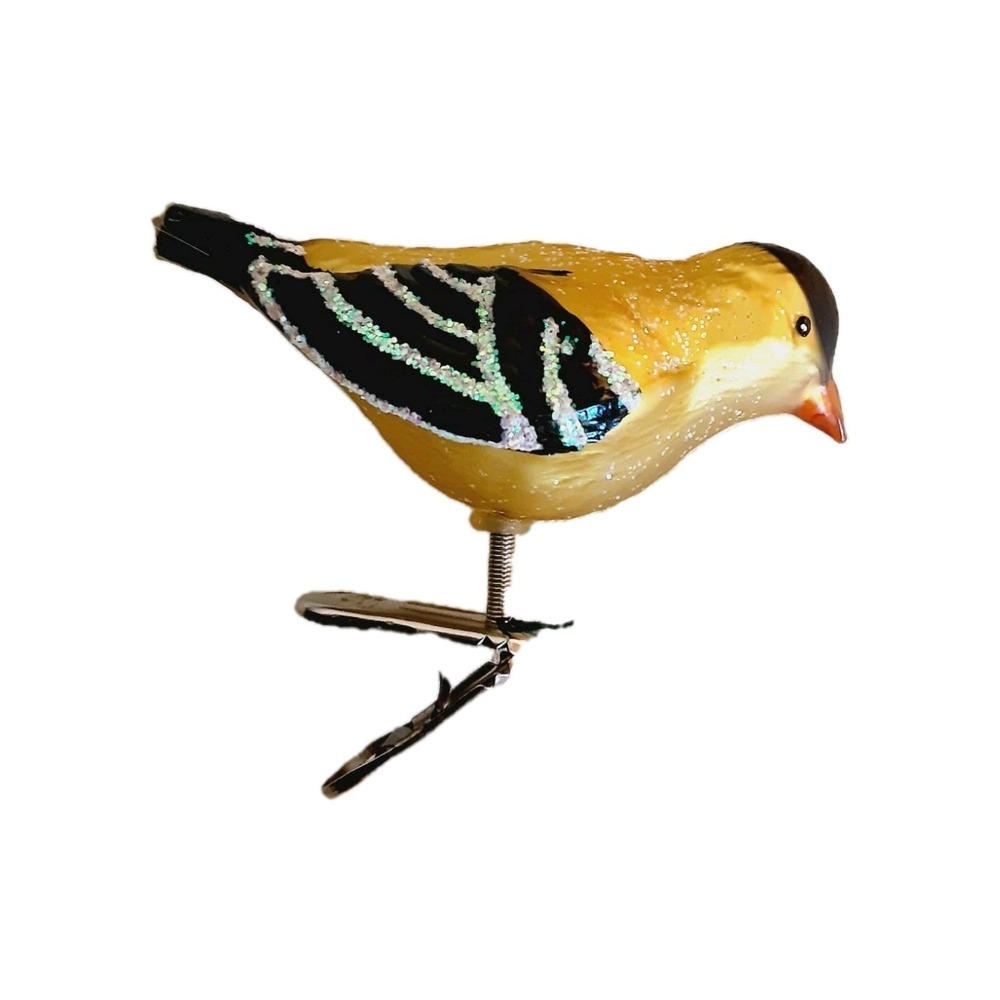 Old World Christmas Ornament Clip On Blown Glass Western Goldfinch Yellow Bird